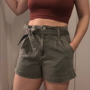 Olive cargo paper bag high rise shorts